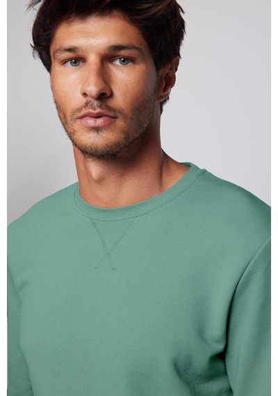 Tudors Unisex Relax Fit Rahat Kesim Pamuklu Basic Yeşil Bisiklet Yaka Sweatshirt-32060-yeşil Yeşil