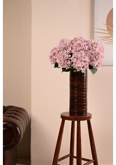 Toz Pembe Yapay Çiçeği Ortanca Tek Dal Premium Canlı Islak Dokulu 68 Cm