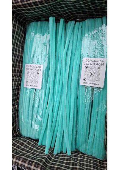 Renk Kod A084 Şönil 100 Lü Mint Yeşil 30 Cm - Yoğun Tüylü Hobi Çubuğu Tel El İşi 100 Lü Paket