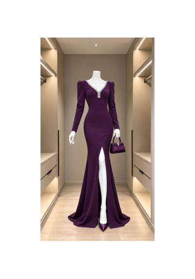 Butik İstanbul Kadın V Yaka Kristal Taş İşlemeli Vatkalı/büzgülü Omuz Yırtmaçlı Balık Abiye Elbise Mor Butik İstanbul Kadın V Yaka Kristal Taş İşlemeli Vatkalı/büzgülü Omuz Yırtmaçlı Balık Abiye Elbise Mor