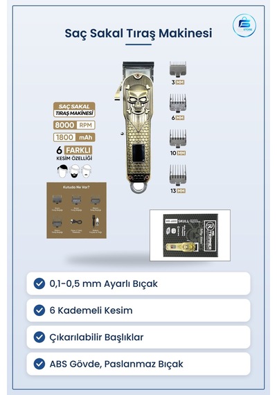 Saç Sakal Tıraş Makinesi 0,1 İle 0,5 Mm Ayarlı Bıçak Rpm 6 Kademe