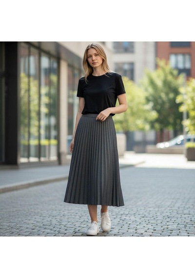 Eren Style Pileli Pamuklu Diyagona Beli Lastikli Etek 95 Cm - 38-50 Vizon