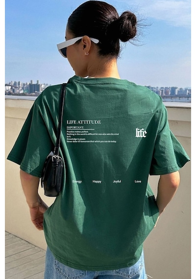 Unisex Life Baskılı T-shirt Siyah