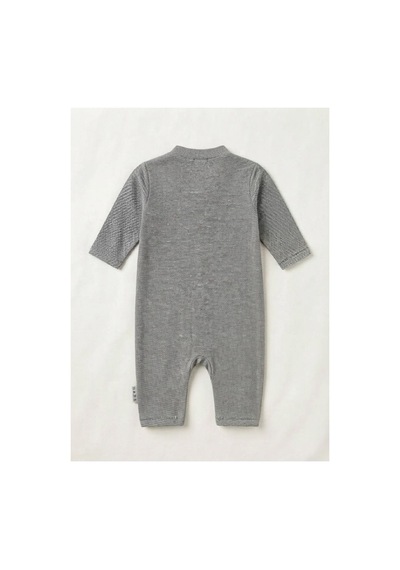 Gülerçocuk Unisex Bebek Kendinden Desenli Soft Dokulu Uzun Kollu Çıtçıtlı Tulum Gri Gri