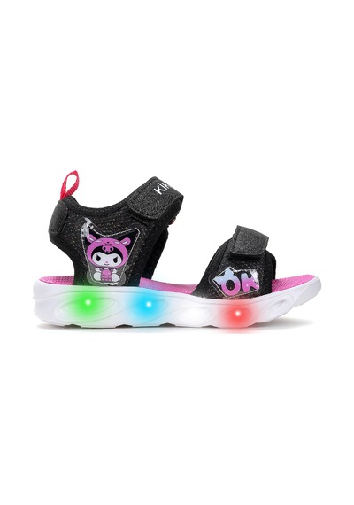 Kiko Kids Kuruza Günlük Işıklı Cırtlı Kız Çocuk Sandalet Ayakkabı Siyah
