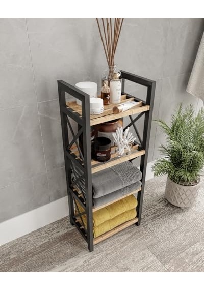 Dekoratif Banyo Rafı Organizer Retro Tasarımlı Çok Amaçlı Düzenleyici Raf, Ahşap Çam Raflı, Dayanıklı Pl Diğer