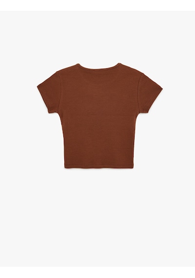 Koton Pamuklu Kısa Kollu Bisiklet Yaka Slim Fit Kaşkorse Tişört Kahverengi 6sal10130ık Kahve