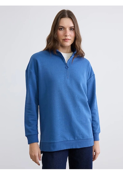 Lc Waikiki Mavi Dik Yaka Kadın Sweatshirt Tunik