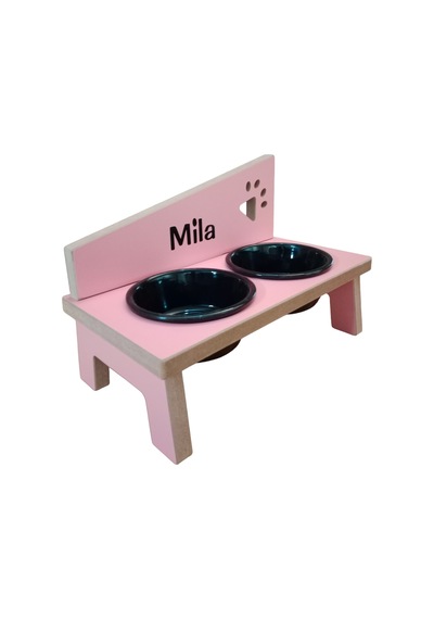 Realwood Özel İsimli Seramik Kaseli Kedi Köpek Mama Su Kabı Standı 800 ML