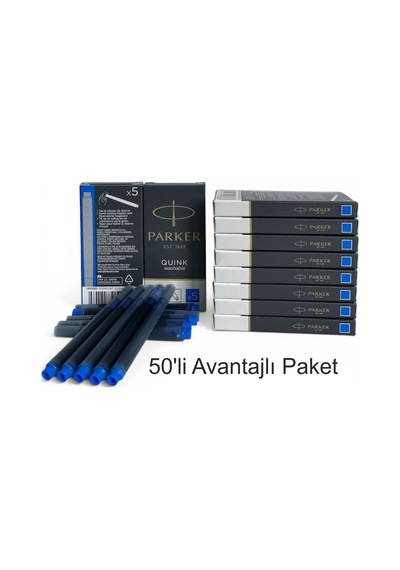 Parker Dolma Kalem Kartuşu Quink Yıkanabilir Mavi 50 Li Paket 1950383