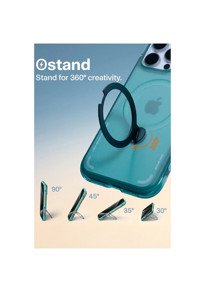 Torras Apple iPhone Uyumlu 16 Pro Max O Stand Spin Air Serisi Magsafe Kılıf Turkuaz