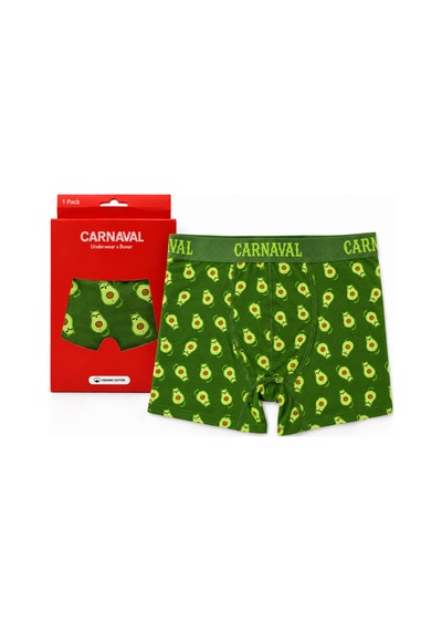 Carnaval Socks Avokado Desenli Erkek Boxer Pamuklu Likralı Parlak Lastikli Kutulu Koyu Yeşil Çoklu