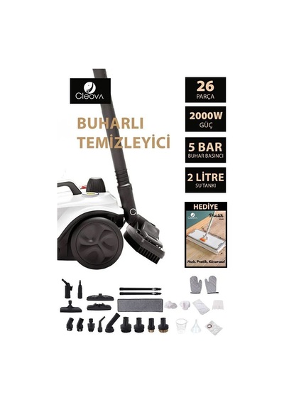 Cleova CLV-4041 2000 W Çok Fonksiyonlu 26 Parça Buharlı Temizleyici Paspas - Buharlı Temizlik Makinası