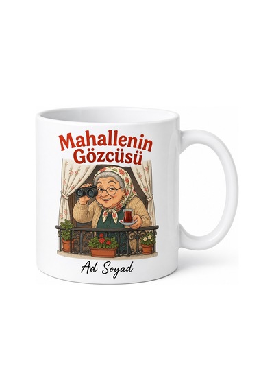 Mahallenin Gözcüsü Balkondan Bakan Teyze Kupa Bardak Komik Hediye Beyaz / Çok Renkli
