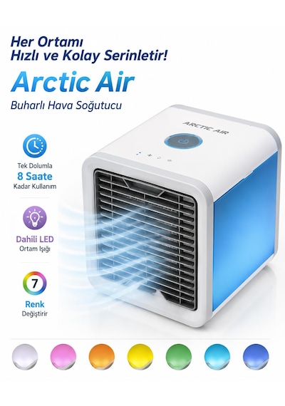 Taşınabilir Mini Klima 7 Led Işıklı Ev Ofis Oto Portatif Buharlı Hava Soğutucu Klima Vantilatör Pervane Mini Fan Su Ekle Özellikli E Kademeli Hız Havalandırma 1.25 Mm