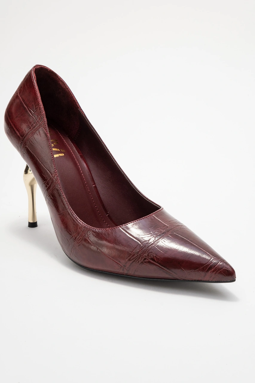 Luvishoes Luvi Shoes Hudson Bordo Baskı Kadın Topuklu Ayakkabı Bordo