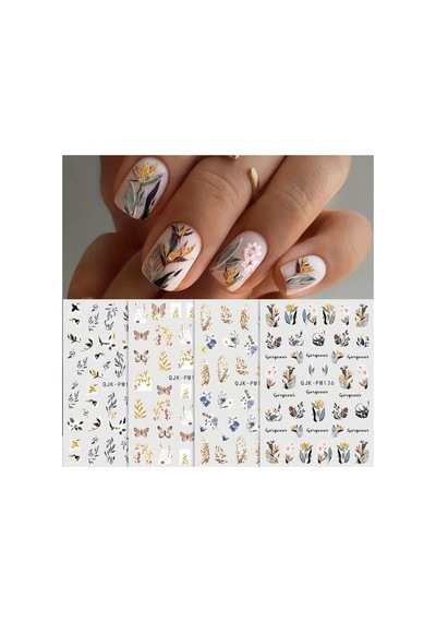 Nailist Floral Çiçekli Seri - Altın Yaldızlı Yapışkan Tırnak Sticker Nail Art Tırnak Dövmesi 77069756