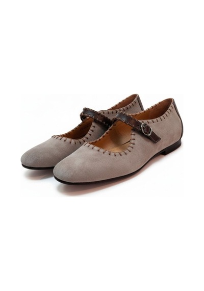Ne&ve Shoes Vizon Süet Kahve Deri Garnili Biye Detaylı Kadın Kare Burun Babet