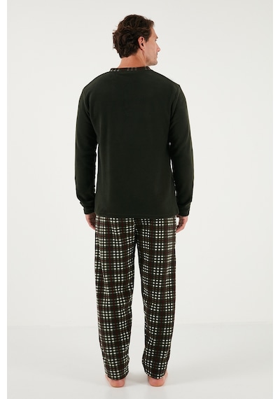 Buratti Regular Fit Bisiklet Yaka Kışlık Yumuşak Dokulu Polar Erkek Pijama Takımı 6096100 Haki