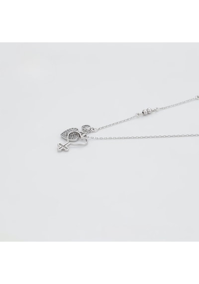 Zirkon Taşlı Kalp Detaylı Platin Kaplama Kadın Kolye Silver