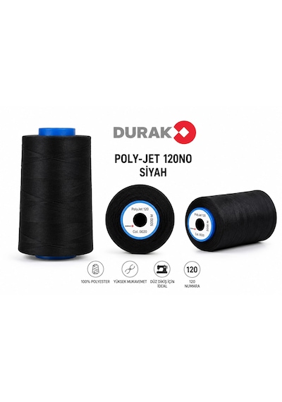 Durak Polyjet 120nu. Color 020 Siyah/black Dikiş İpliği - 3 Adet