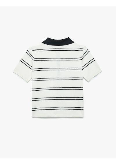 Koton Regular Fit Düğmeli Kısa Kollu Polo Yaka Triko Kazak Lacivert Çizgili 6wak90059ht Lacivert Çizgili