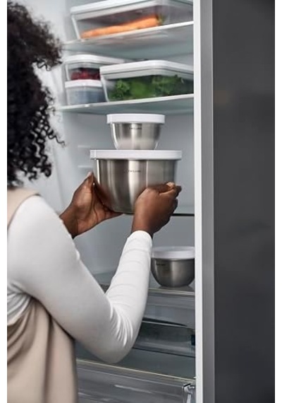 Fresh & Save Bowls Vakumlu Saklama Kabı, L, 24 Santimetre, Paslanmaz Çelik, Metalik Gri Açık Ahşap