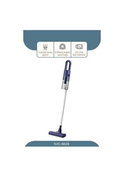 Dikey Mavi Elektrikli Süpürge 500w 90 Başlık - 1.5lt Toz Hazne - Çift Filtre Svc-8628 Bx40