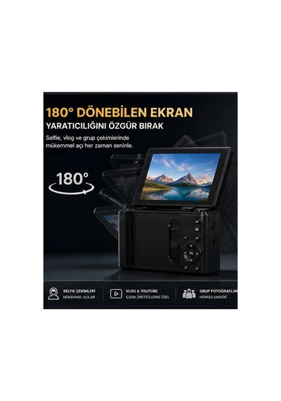 5k 75mp Hd Dijital Kamera 18x Dijital Zoom, Flaşlı,3.0 İnç Ekranlı Fotoğraf Makinesi Çok Renkli