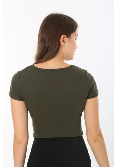 Rooted-kadın Basic Crop V Yaka Kaşkorse T-shirt Haki Rooted-kadın Basic Crop V Yaka Kaşkorse T-shirt Haki