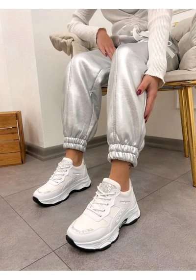 Erva'nın Butiği Beyaz Cilt Leo Leopar Detaylı Kadın Bağcıklı Sneakers-5202