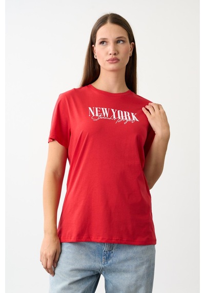 Alexandergardi Oversize Geniş Kalıp Bisiklet Yaka Baskılı T-shirt Kırmızı