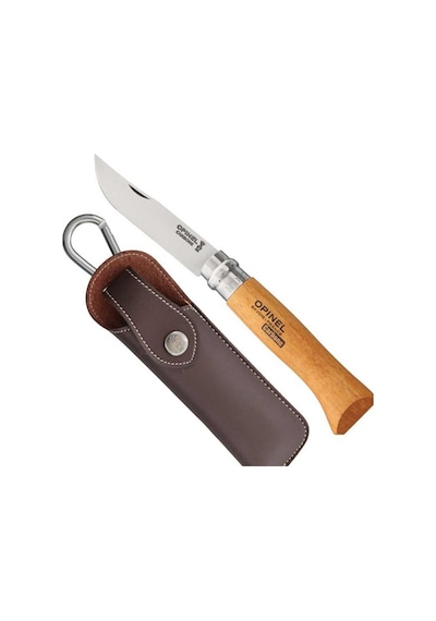 Opinel Özel Kutulu Inox No 8 Deri Kılıflı Karbon Çelik Kamp Çakı OP-00 Kahverengi