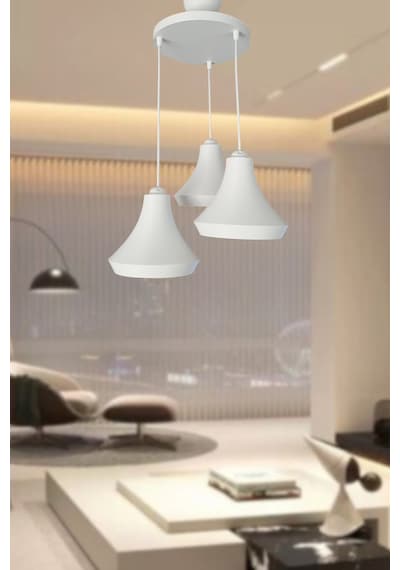 Retro Rustik Model Modern Beton Görünümlü 3'lü Beyaz Sarkıt Avize Cafe Yatak Odası Ofis Salon Mutfak Beyaz