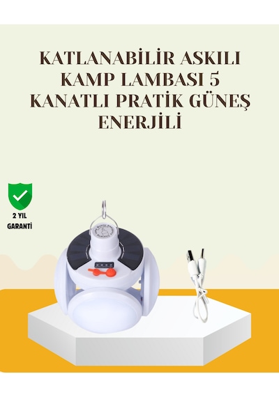 Ucuztekno Güneş Paneliyle Şarj Olan Katlanabilir Led Çadır Lambası - 5 Kademeli Aydınlatma Renkli