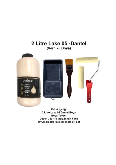 2 Litre Handy Lake-05 Dantel-krem Kendinden Vernikli Set Krem