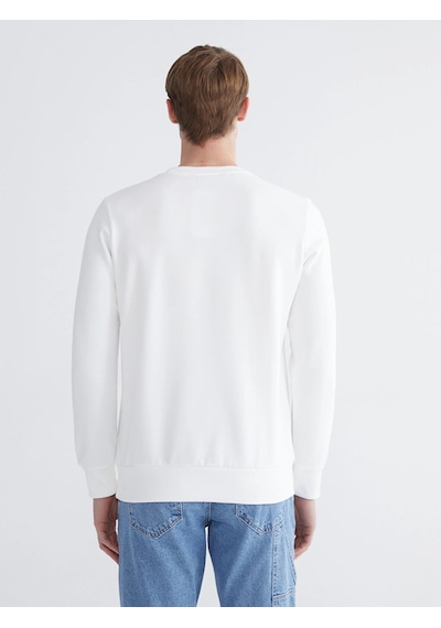 LC Waikiki Lcwaıkıkı Classic Beyaz Bisiklet Yaka Baskılı Erkek Kalın Sweatshirt Ecru