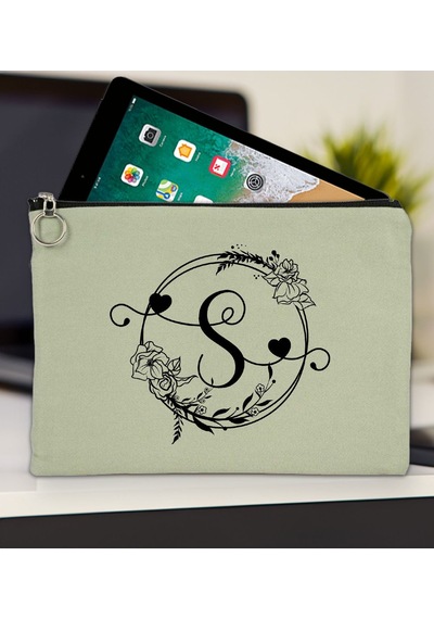 Bk Gift Kişiye Özel Harfli Mint Yeşili Tablet Çantası 30x21cm, Ipad Çantası, Baskılı Tablet Kılıfı Yeşil