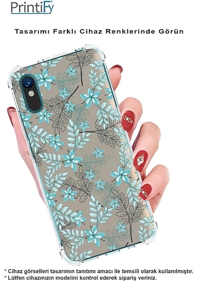 Samsung A05 Uyumlu Köşe Korumalı Floral Su Yeşili Tasarımlı Şeffaf Silikon Kılıf