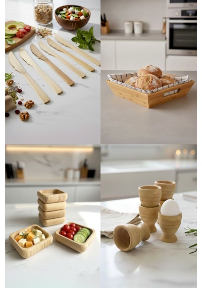Full Set Bambu 67 Parça 6 Kişilik Kahvaltı Takımı - Full Çeyiz Seti Kahverengi