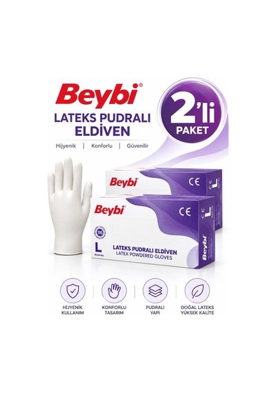 Beybi Lateks Eldiven Pudralı Large 100'lü 2 Adet