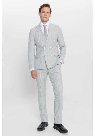 Ac&co Erkek Acık Grı Ekstra Slim Fit Kırlangıç Yaka Çizgili Takım Elbise Açık Gri