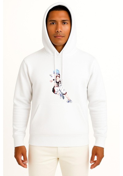 Bahriyeli Collection Kapüşonlu Tetsuya Kuroko Taiga Kagami Kuroko's Basketball Göğüs Tasarımlı Unisex Sweatshirt Beyaz