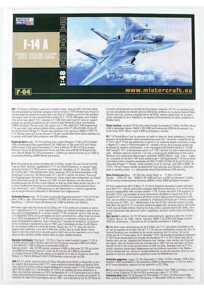 Mistercraft G004 1/48 F-14a Tomcat İki Kuyruklu Arslan Savaş Uçağı Plastik Model Kiti-56329