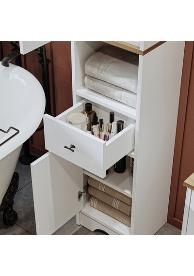 Lavabolu Mdf 100Cm Çekmeceli Banyo Dlp + Aynalı Üst Dlp + Boy Dlp Beyaz - Atlantik Çam