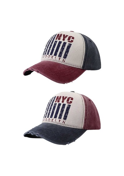 Tezzgelsin Unisex Eskitme Nyc Brooklyn Nakışlı Ayarlanabilir Beyzbol Kep Şapka 2'li Set Kırmızı - Lacivert