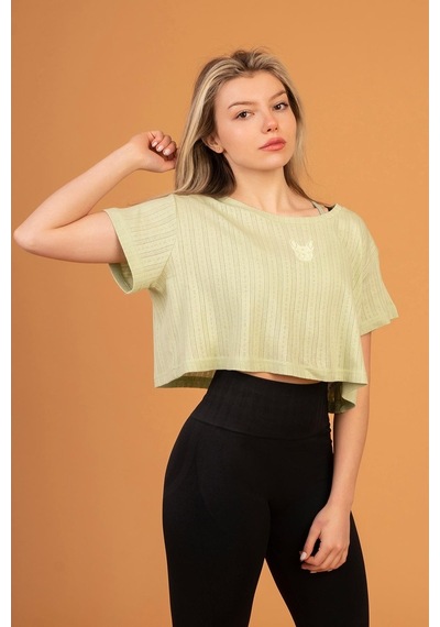 Woof Gym 3D Dog Print Crop Top Soft Green