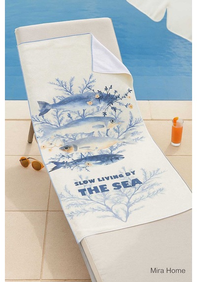 Unisex Desenli Baskılı Deniz Plaj Havlusu Balık 70x140 Cm 11