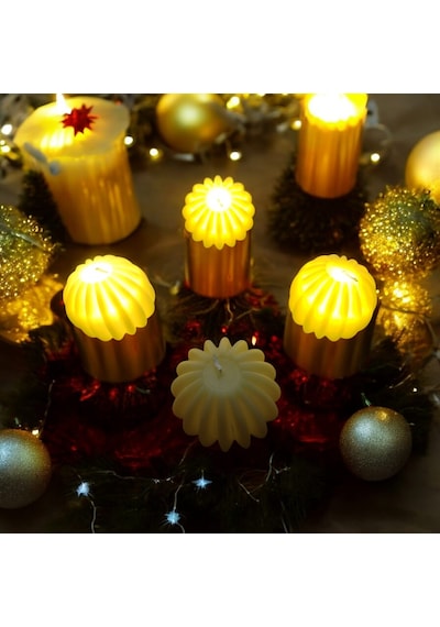 Vıp Kalite Led Işıklı Mum 6 Adet Yılbaşı Noel Mumu Pilli Gün Işığı Mum 6 Yılbaşı Mumu Süsleri Gün Işığı
