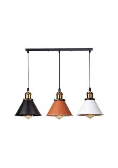 Retro Masa Üstü 3 Lü Bakır Siyah Beyaz Rustik Metal Sarkıt Avize 60 Cm Diğer